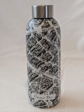 Dior White and Black Patterned Stainless Water Bottle Plan De Paris